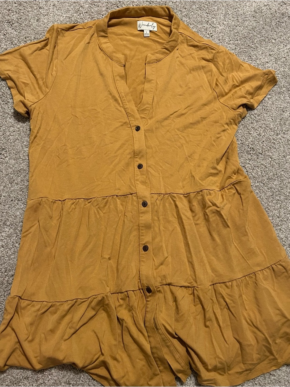Mustard Yellow Tiered Button-Front Top by Wanderly
